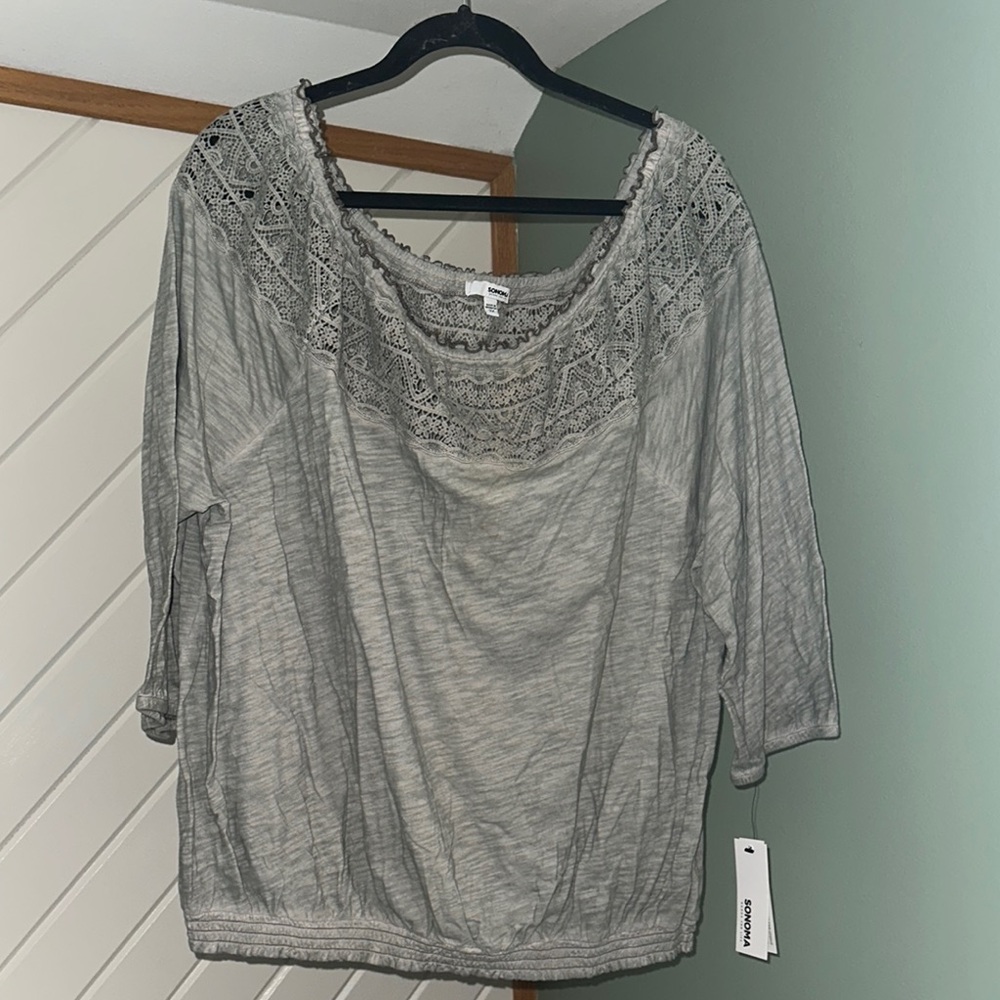 Sonoma Charcoal Lace Accent Blouse